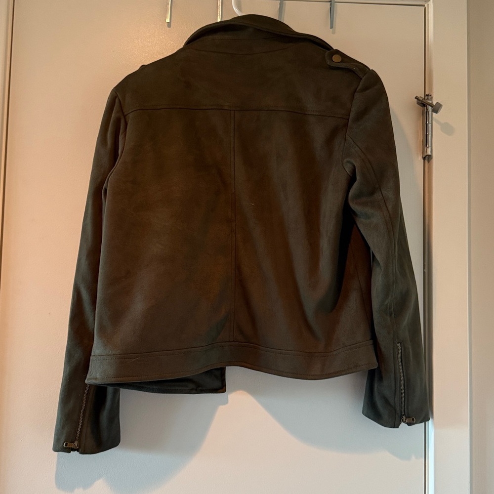 Banana republic jacket Womens Vegan Suede moto full zip green size small petite - Picture 7 of 7